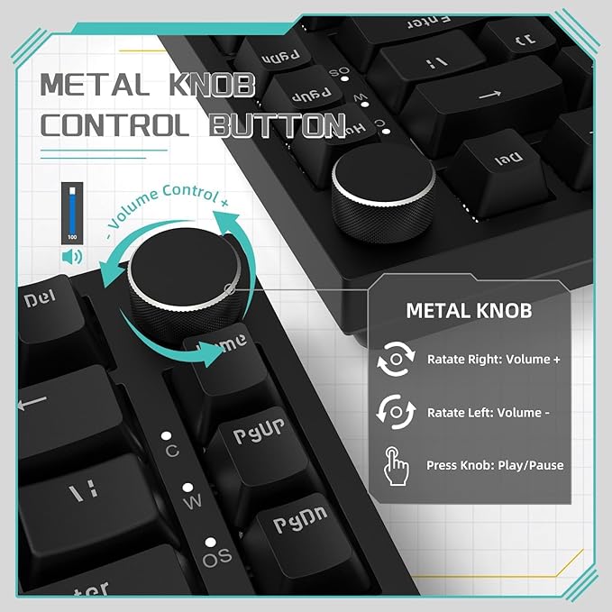 ATTACK SHARK x AJAZZ AK820 Teclado mecânico para jogos com fio 75% com botão CNC,ANSI,junta,5 espumas de absorção de som,interruptor vermelho hot-swap,retroiluminação branca,para PC MAC(Preto)