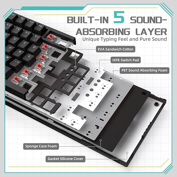 ATTACK SHARK x AJAZZ AK820 Teclado mecânico para jogos com fio 75% com botão CNC,ANSI,junta,5 espumas de absorção de som,interruptor vermelho hot-swap,retroiluminação branca,para PC MAC(Preto)
